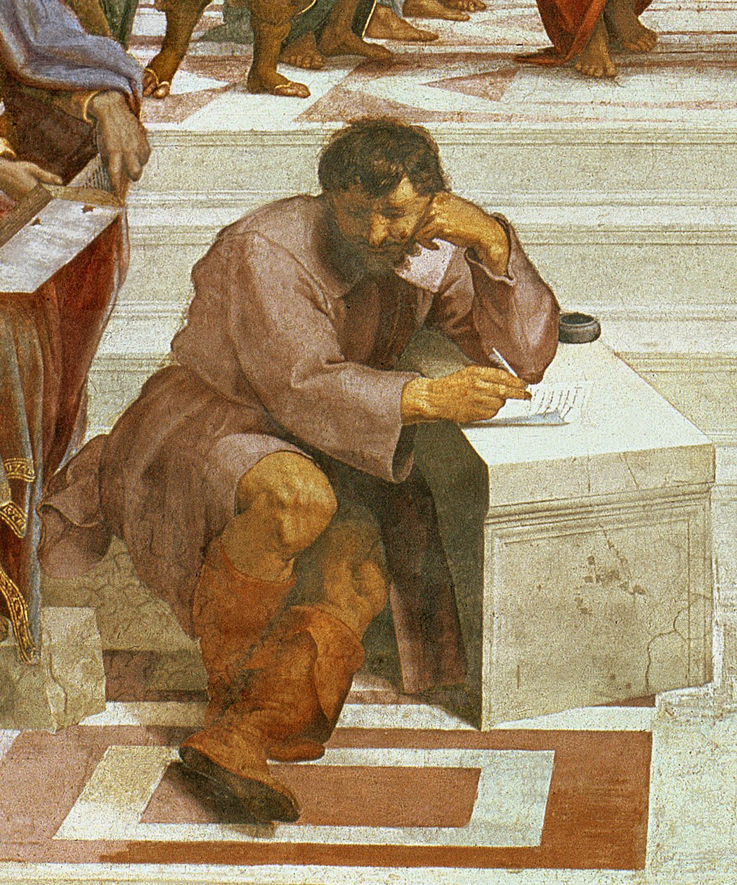The School of Athens, detalj av figurene på venstre side, 1510-11 (detalj av 87597) av Raffaello Sanzio Raphael