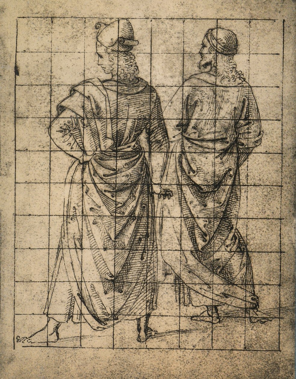 To stående mannsfigur, sett bakfra; tegning av Raphael. Gallerie dell