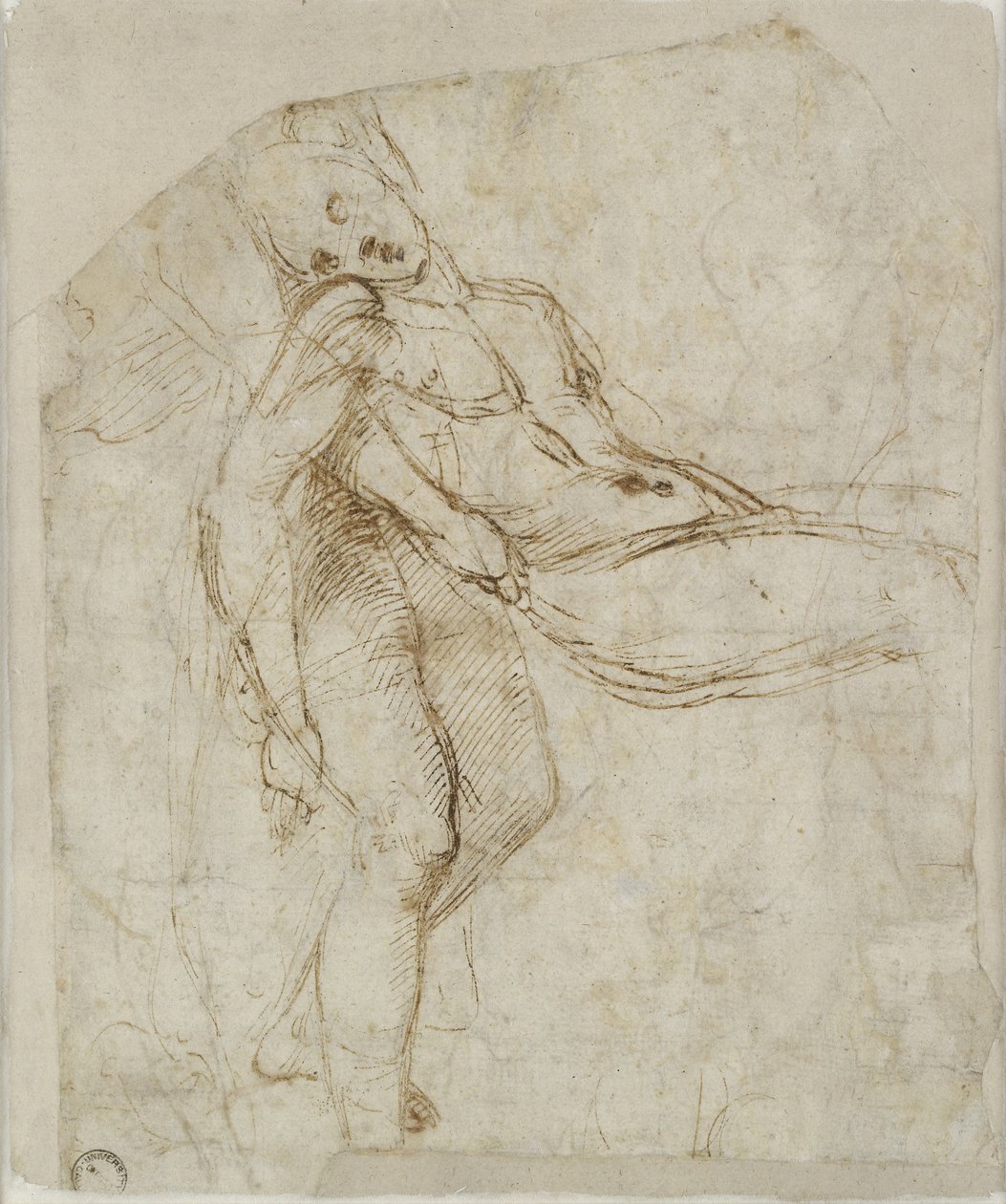Verso: Den døde Kristus bar til graven, WA1846.166 (penn og brunt blekk på hvitt papir) av Raffaello Sanzio Raphael