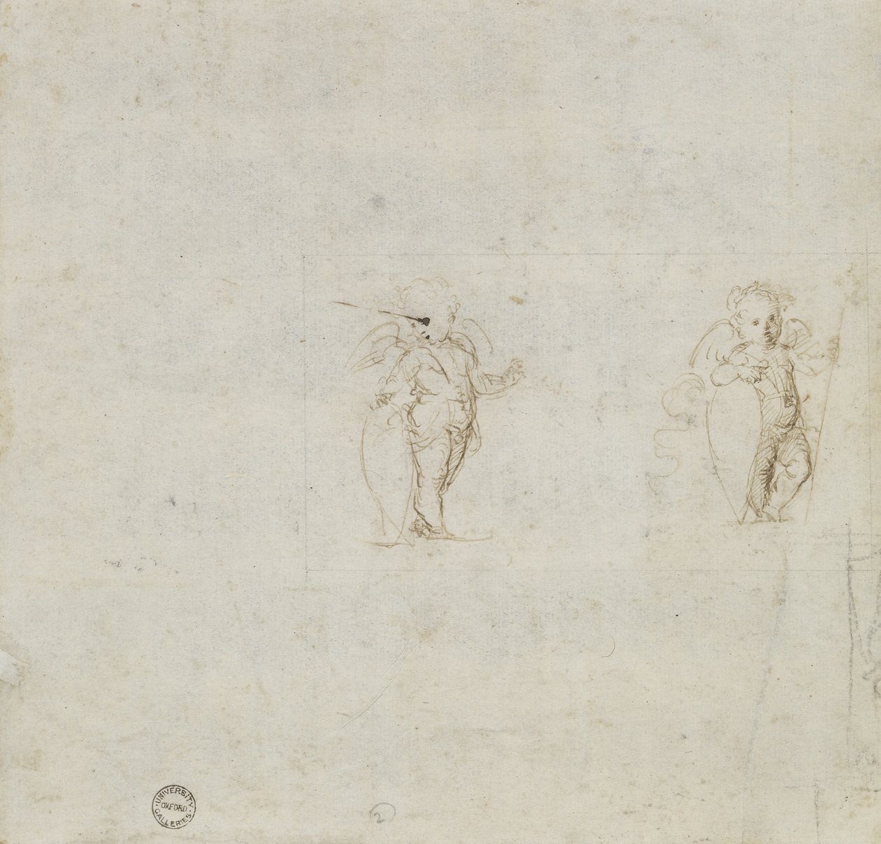 Verso: Two Studies of Amorini, WA1846.154 (penn og brunt blekk) av Raffaello Sanzio Raphael