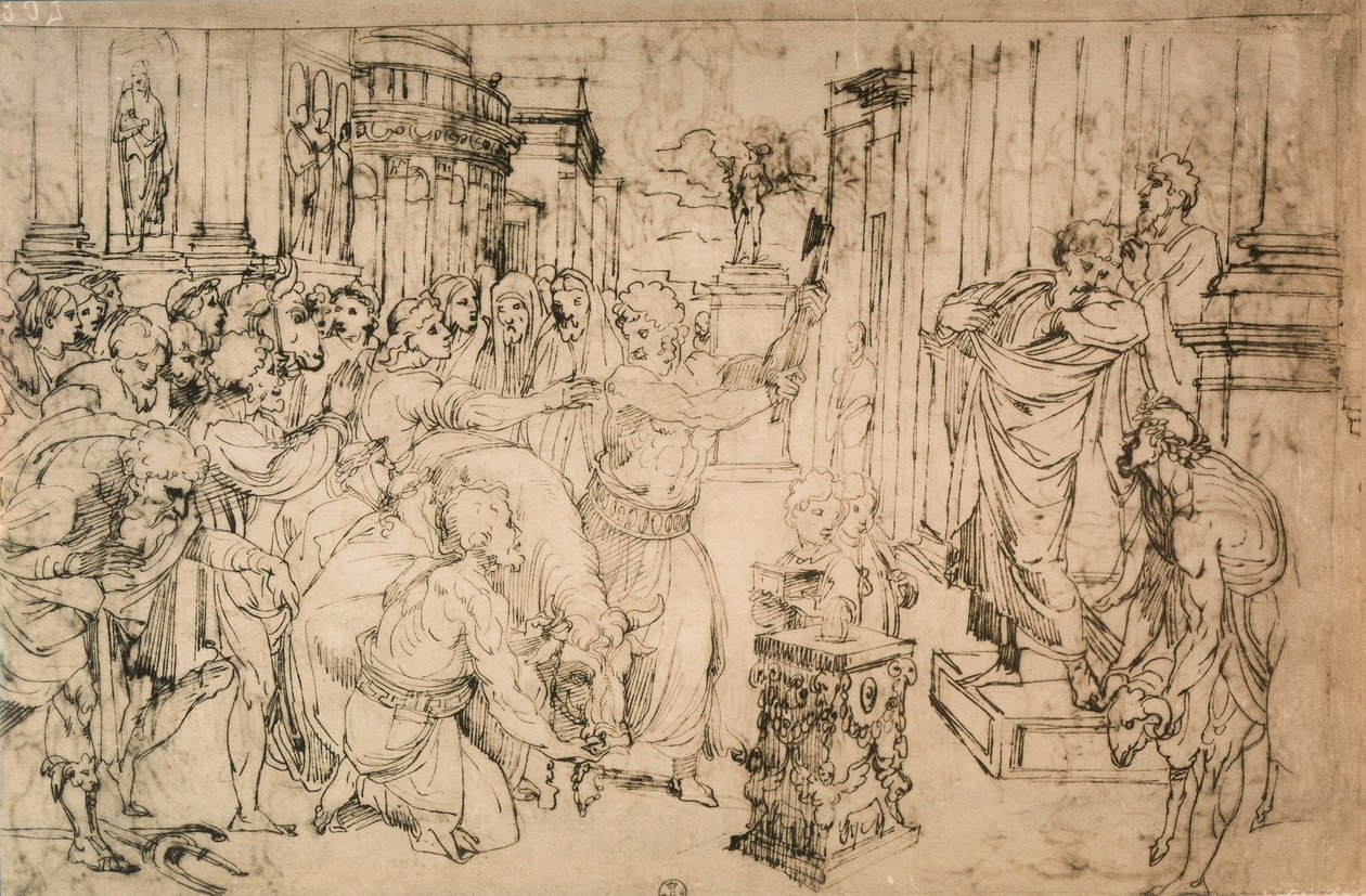 Oksenoffer, tegning fra Rafaels skole. Cabinet of Drawings and Prints, Uffizi Gallery, Firenze av School of Raphael