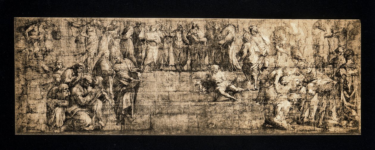 Faksimilekopi av tegneserien for The School of Athens (blyant og kritt på papir) av after Raphael