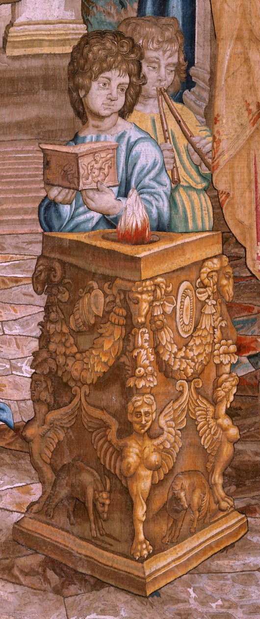 flamsk billedvev. Serien Apostlenes gjerninger. Saint Paul og Saint Barnabas i Lystra (San Pablo y San Bernabé en Lystra). 8. klut i serien, den ble delt i to for å tilpasse den til rommet. Modell tegneserie av Rafael Sanzio. 1519. Tilvirke Jan Raes av Raphael