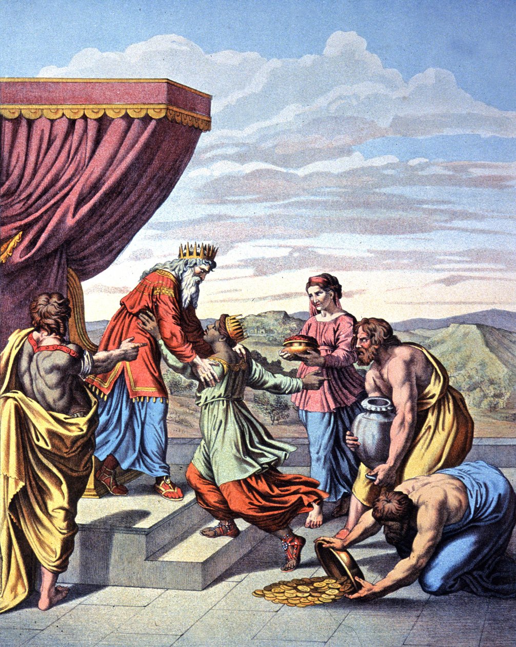 Møte mellom dronningen av Saba og kongen av Salomo, ca. 1850 (litho) av Raphael (1483 1520) (after)