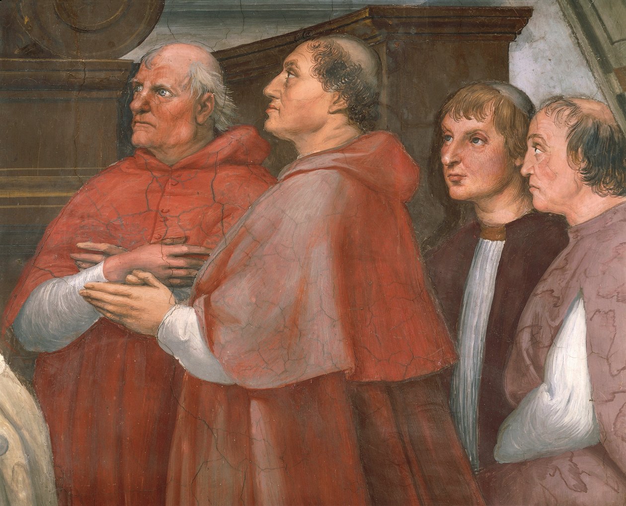 Kardinal Raffaele Riario med tilskuere, detalj av messen i Bolsena av Raphael (1483 1520)