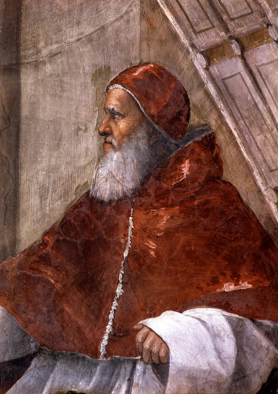 Detalj av Heliodorus rom i Vatikanet, som viser pave Julius II av Raphael (1483 1520)