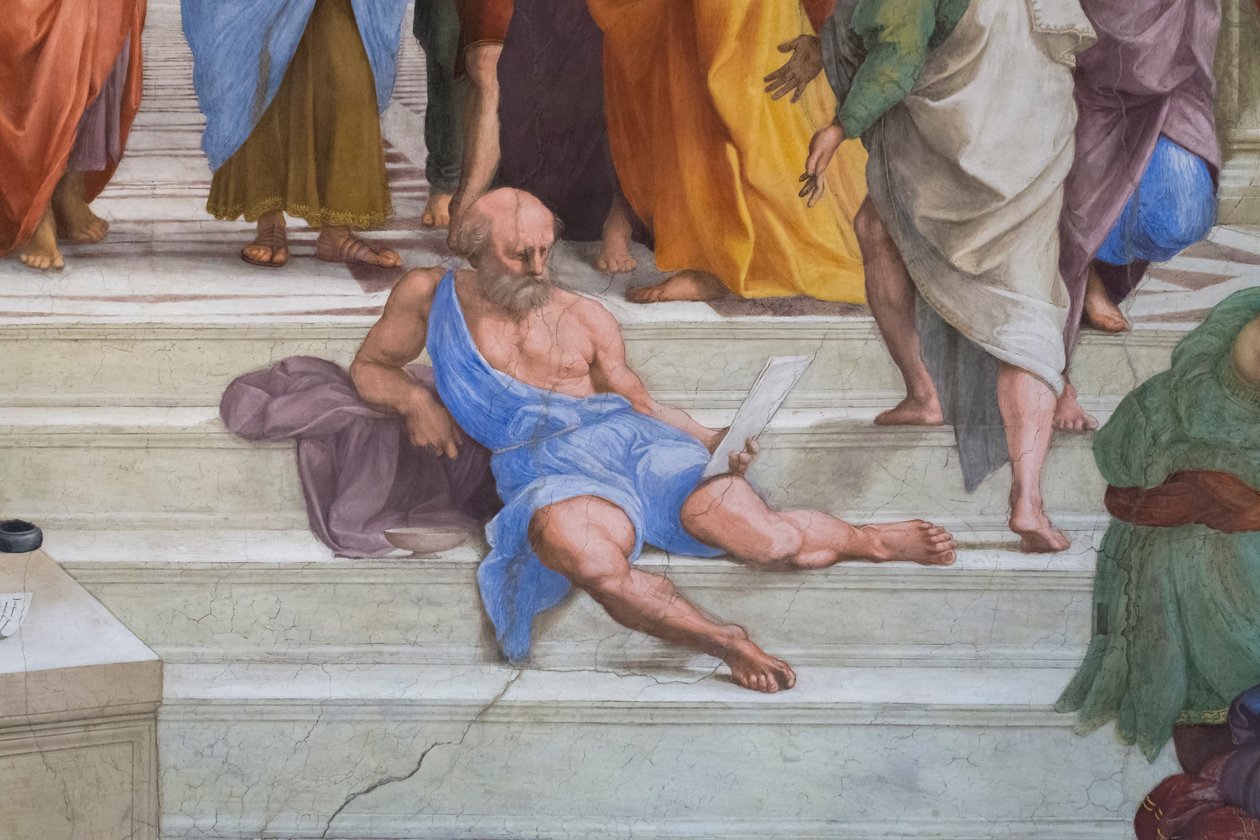 Diogenes of Sinope: detalj fra School of Athens i Stanza della Segnatura av Raphael (1483 1520)