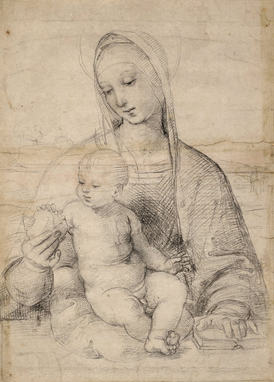 Madonna av granateple, ca. 1504 (svart-grå kritt) av Raphael
