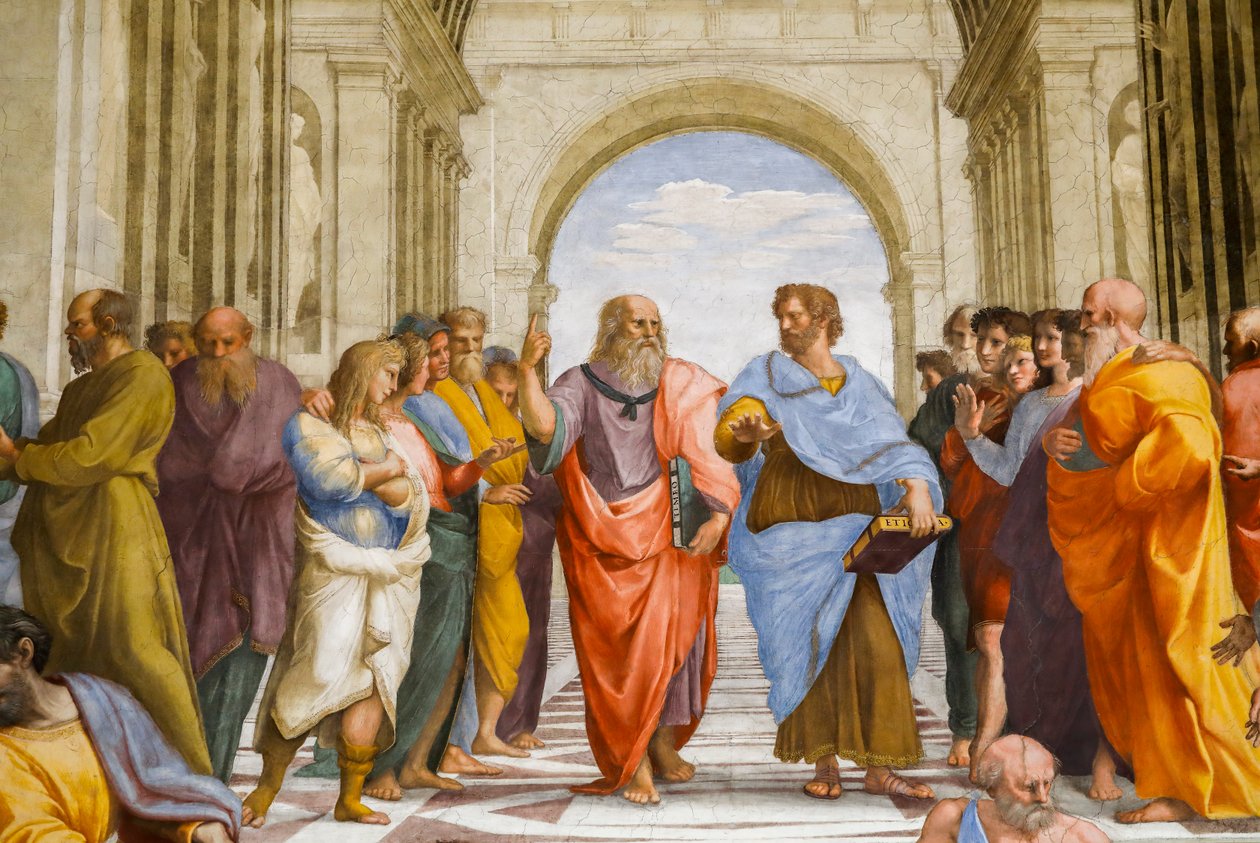 Skolen i Athen, detalj. Platon og Aristoteles. 1509 (fresco) av Raphael