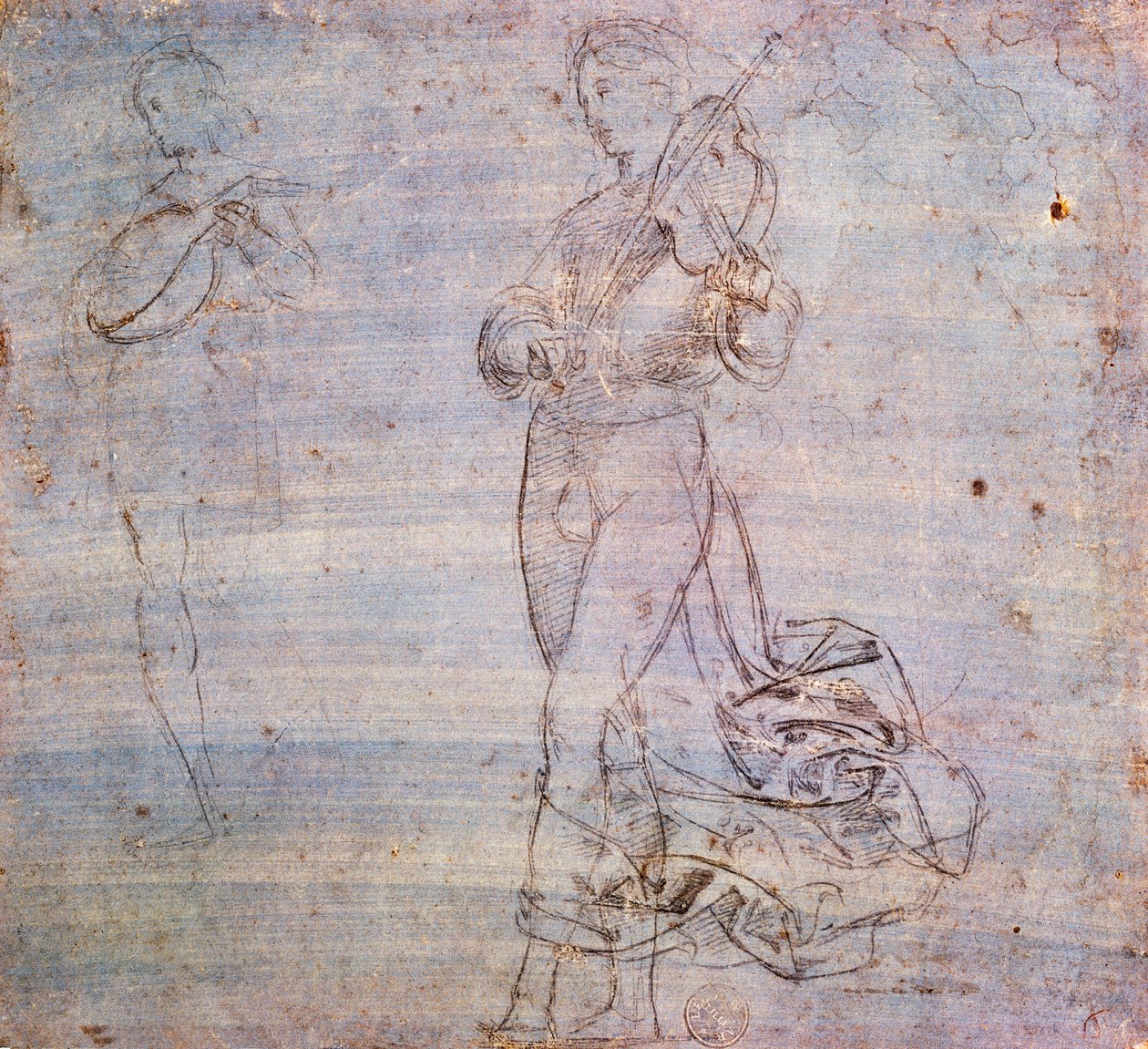 Studie for figur med musikkinstrument av Raphael