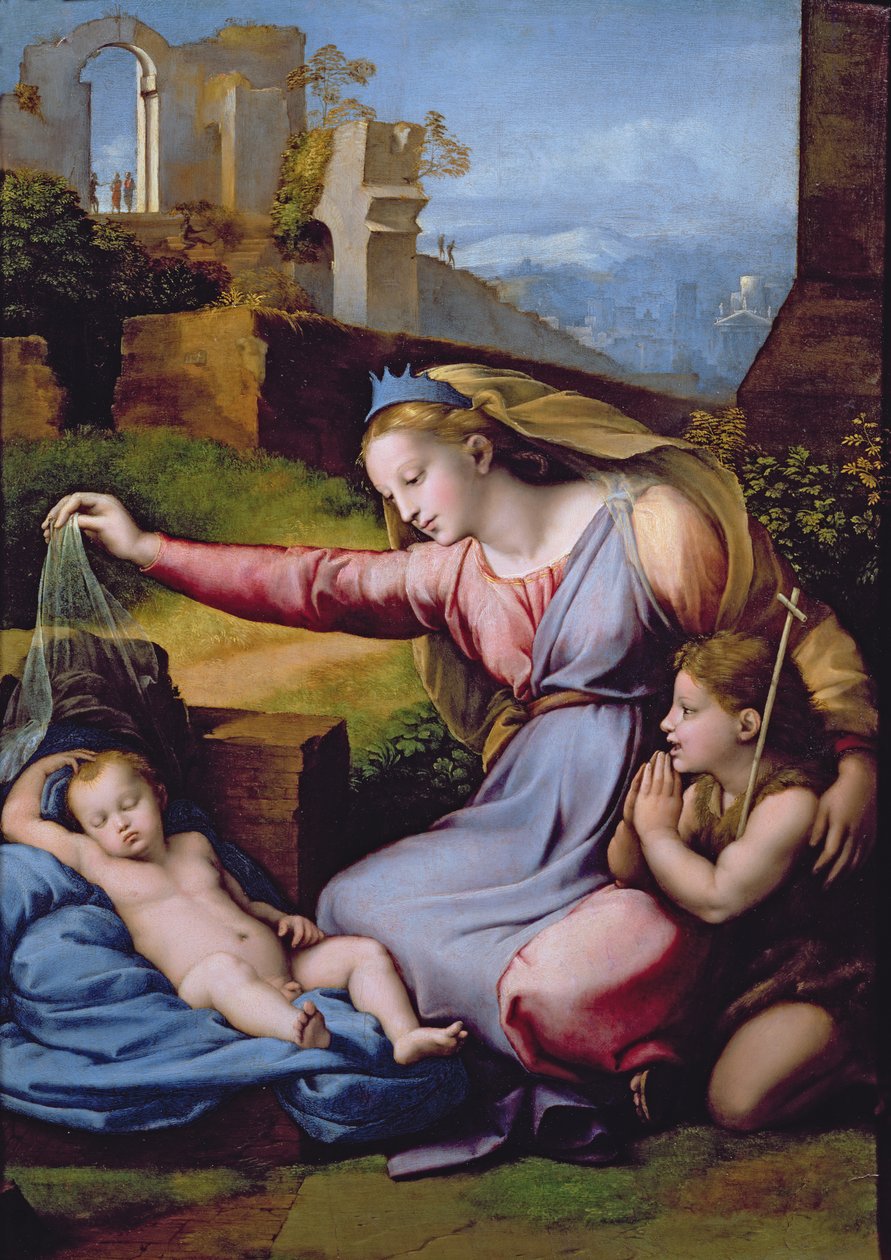 The Madonna of the Blue Diadem eller The Madonna of the Veil (olje på panel) av Raphael