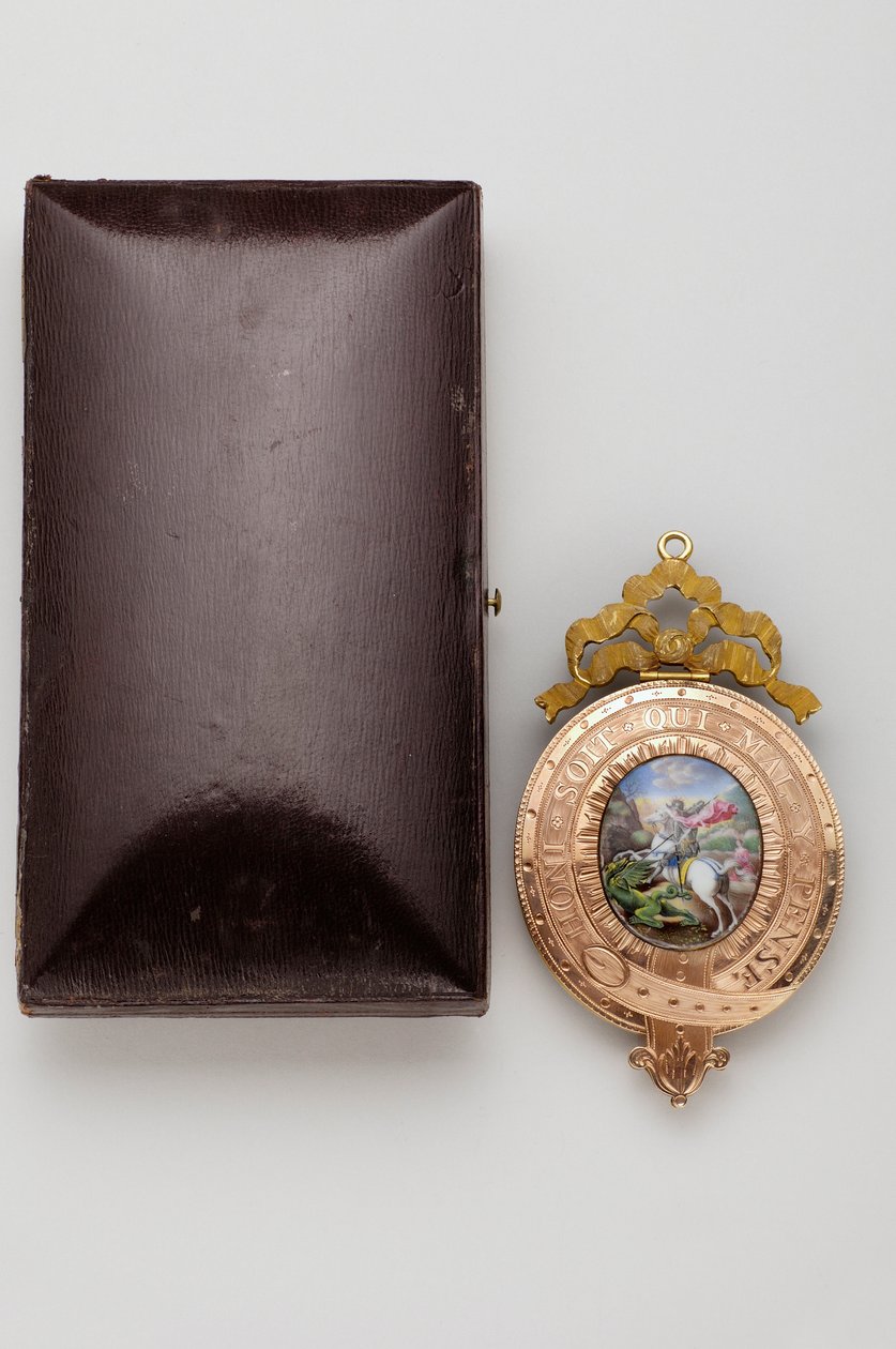 Strømpebåndets orden - den lille George - Baksiden av anhenget, med en miniatyr på emalje av Saint George som kjemper mot dragen (1800-1850) av after Raphael