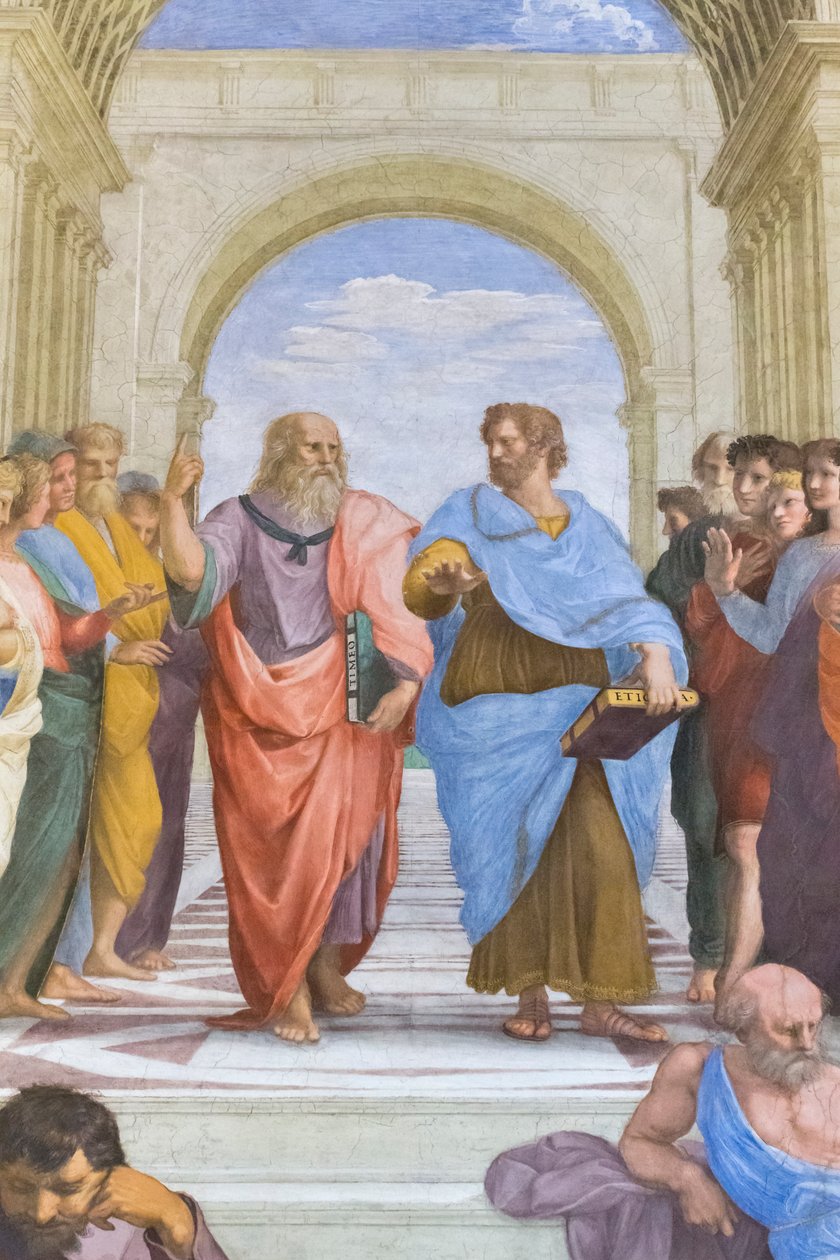 Aristoteles og Platon: detalj fra School of Athens i Stanza della Segnatura av Raphael (1483 1520)