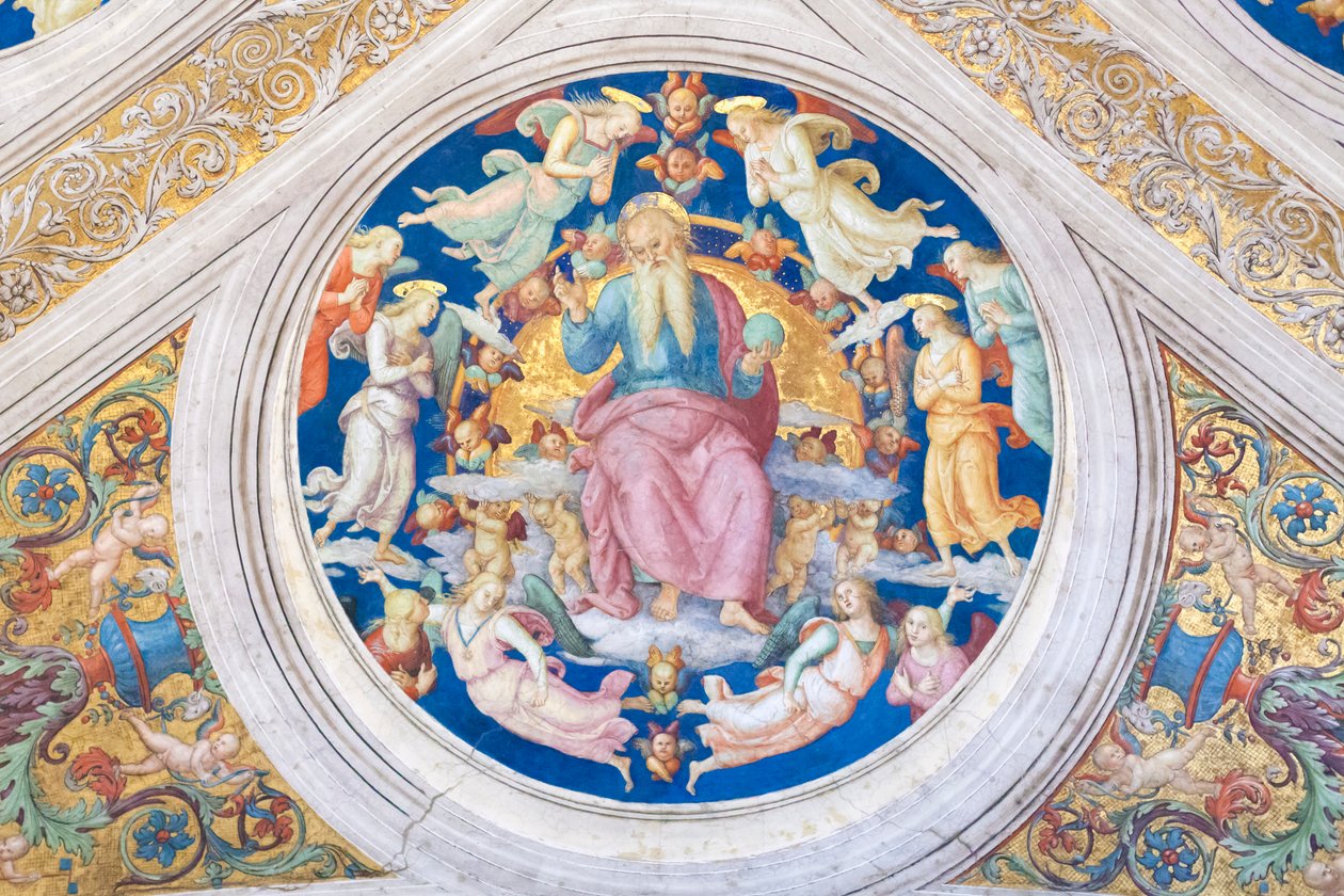 Skaperen troner blant engler og kjeruber av Raphael (1483-1520)