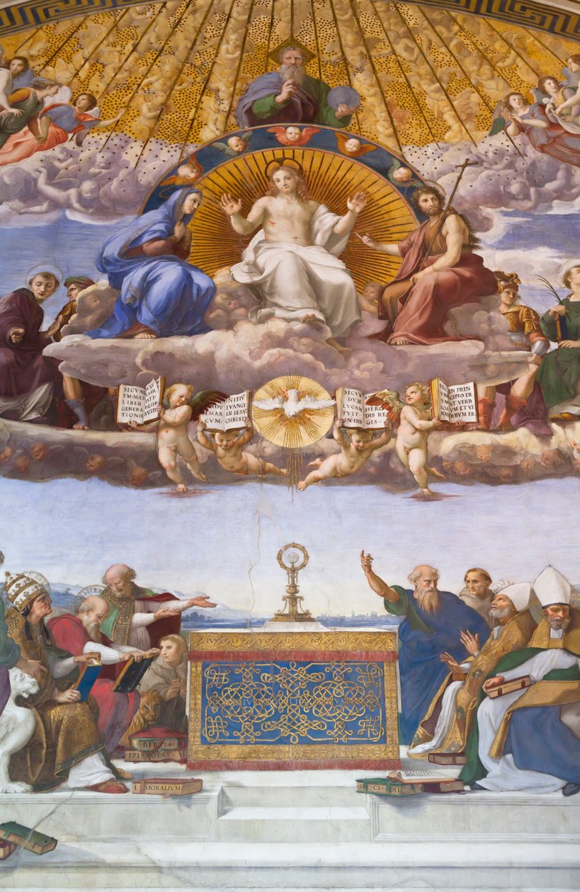 Detalj av disputasen om det hellige sakrament, ca. 1509-10 (fresco) av Raphael (1483 1520)