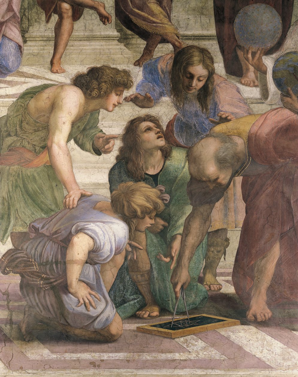 Euklid tegner en heksagramfigur med kompass, detalj av The School of Athens av Raphael (1483 1520)