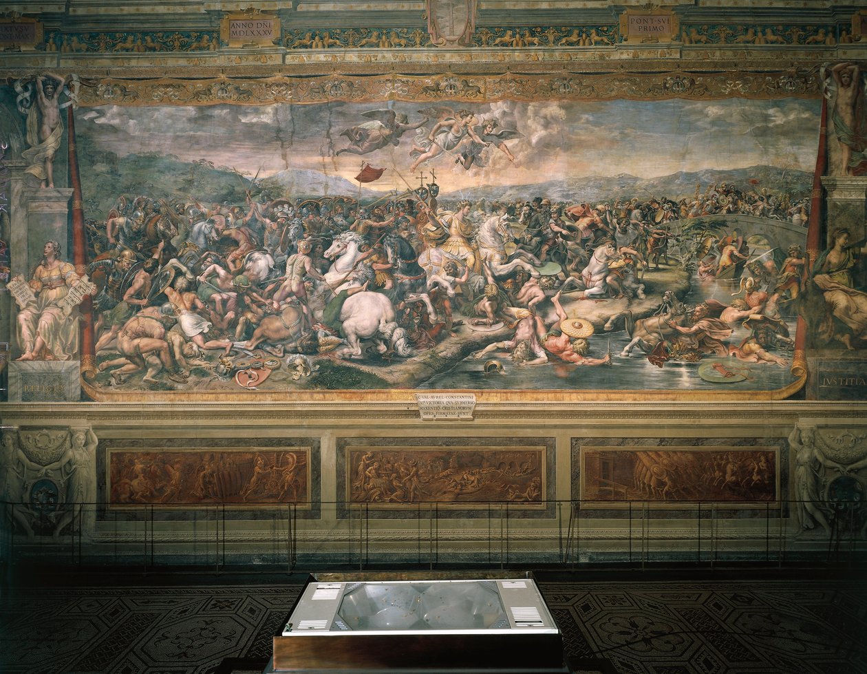 Fresco av Raffaello Sanzio (1483-1520) og tilhengere (1517-1524), som viser slaget ved Ponte Milvio, Sala di Costantino, Vatikanets rom, Vatikanpalasset, Vatikanstaten. av Raphael