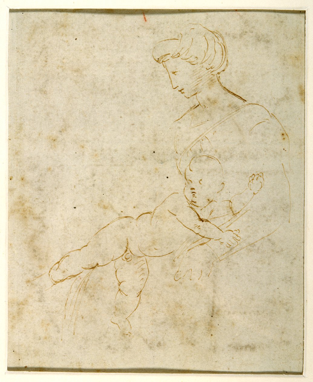 Madonna og barn, etter Michelangelo (penn og blekk på papir) av Raphael