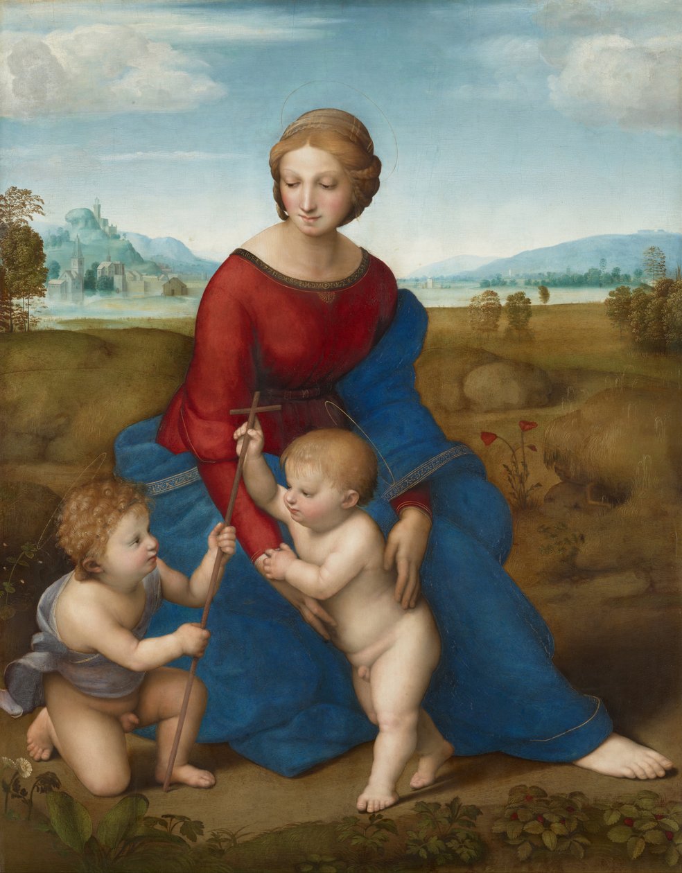 Madonna in the Meadow, ca. 1506 (olje på tre) av Raphael (1483 1520)
