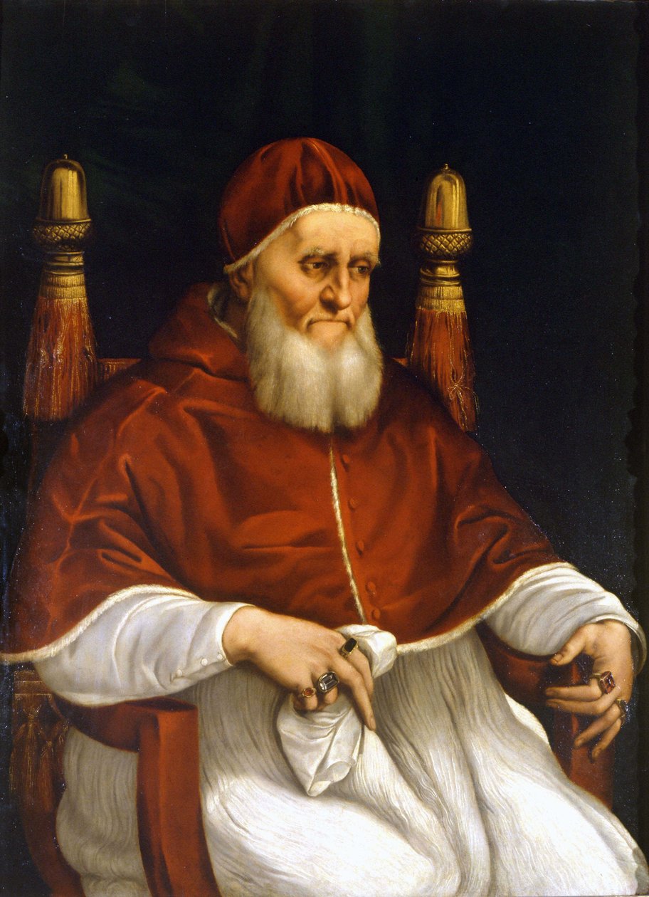 Portrett av pave Julius II (1503-1513). Maleri av Raphael (Raffaello Sanzio). Firenze, Uffizi-museet. av Raphael