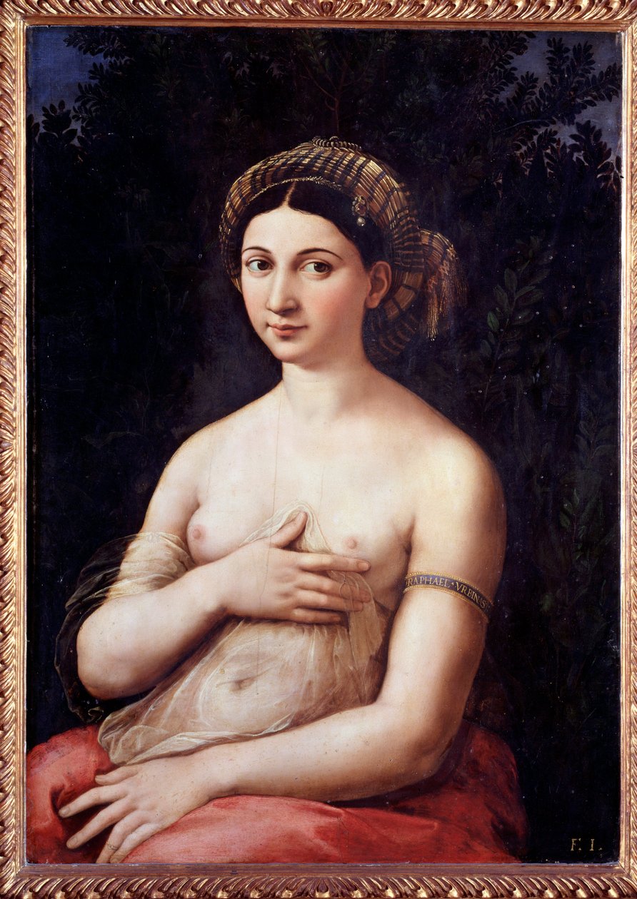 Portrett av en ung dame (La Fornarina) - Olje på tre av Raphael