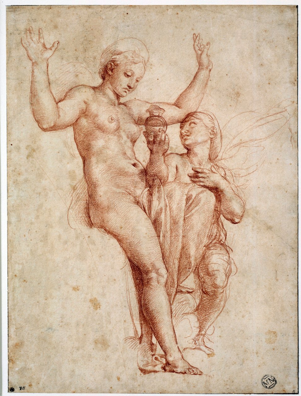 Psyche presenterer for Venus vannet i Styx. Tegning a la sanguine av Raffaello Sanzio dit Raphael (1483-1520) av Raphael