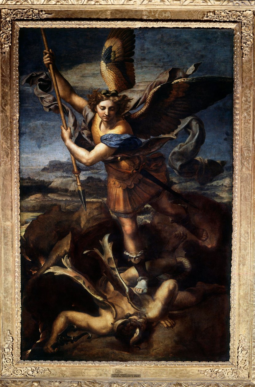 Saint Michael beseirer dragen eller det store Saint Michael-maleriet av Raffaello Sanzio dit Raphael (1483-1520) 1518. Søn 2,68x1,6 m Paris musee du Louvre av Raphael