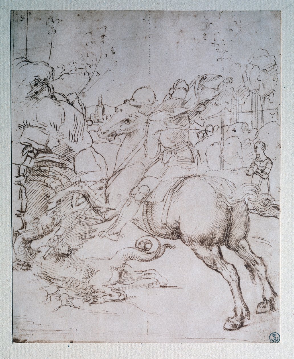 St George and the Dragon - Tegning, ca. 1505 av Raphael