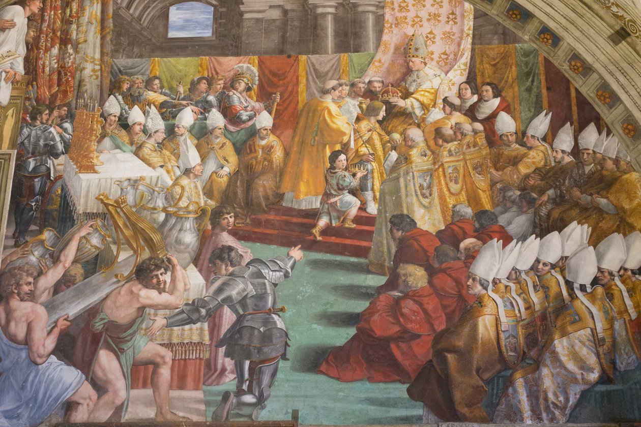 Kroningen av Karl den Store, ildens rom i Borgo av Raphael (1483 1520)