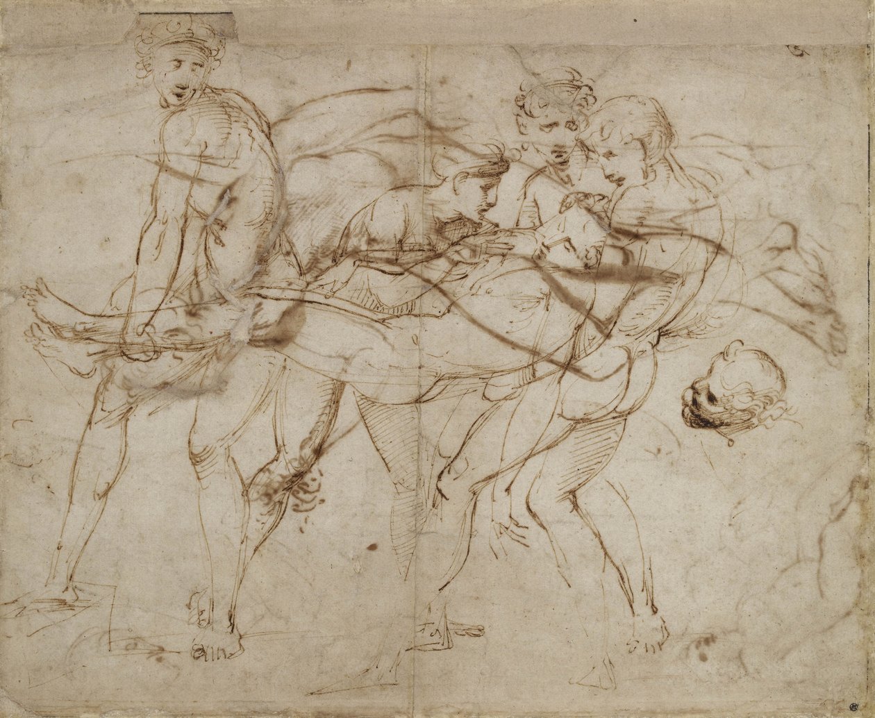 The Death of Adonis (penn og brunt blekk på off-white papir) av Raphael
