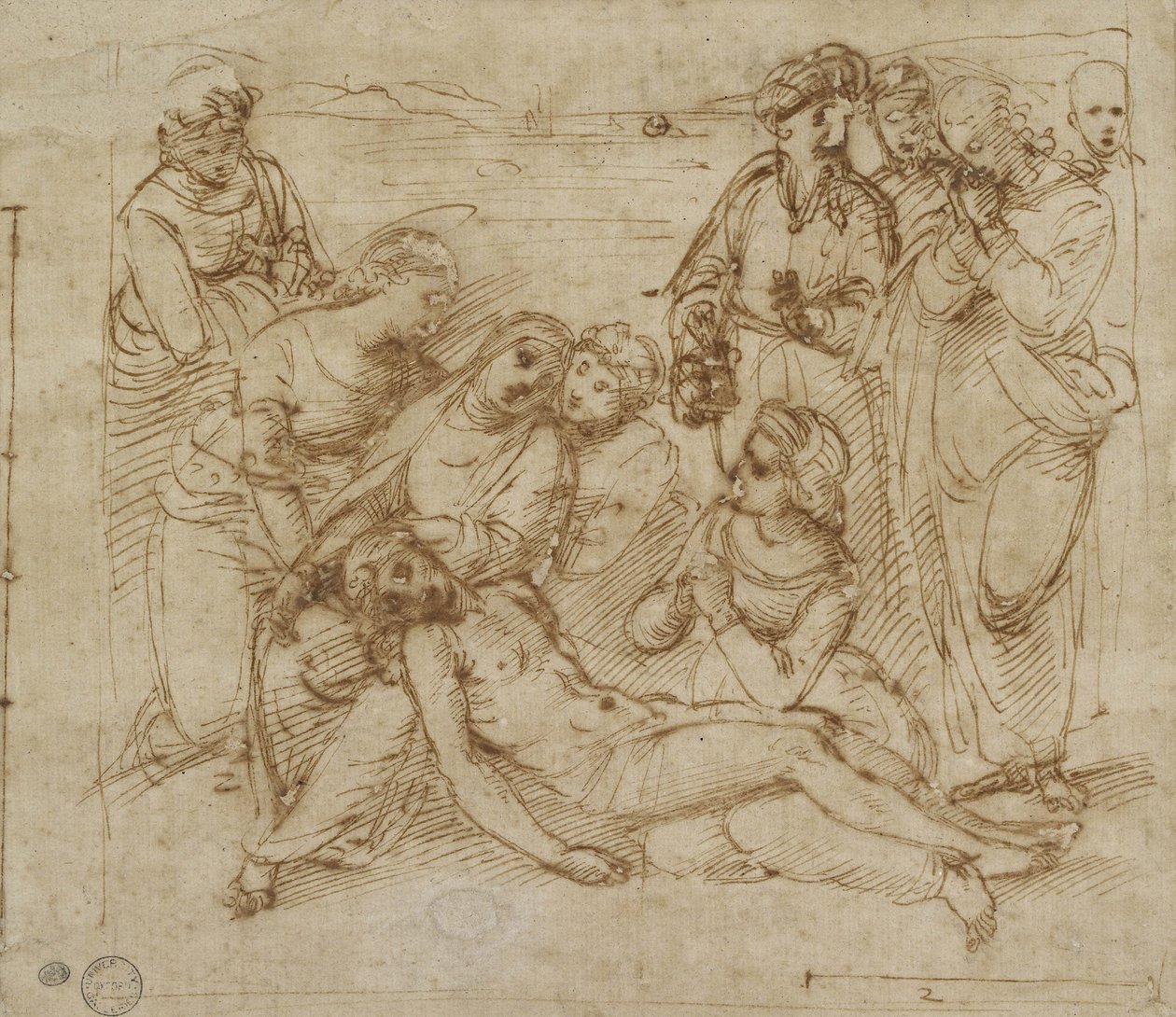 The Lamentation (penn og brunt blekk på hvitt papir) av Raphael