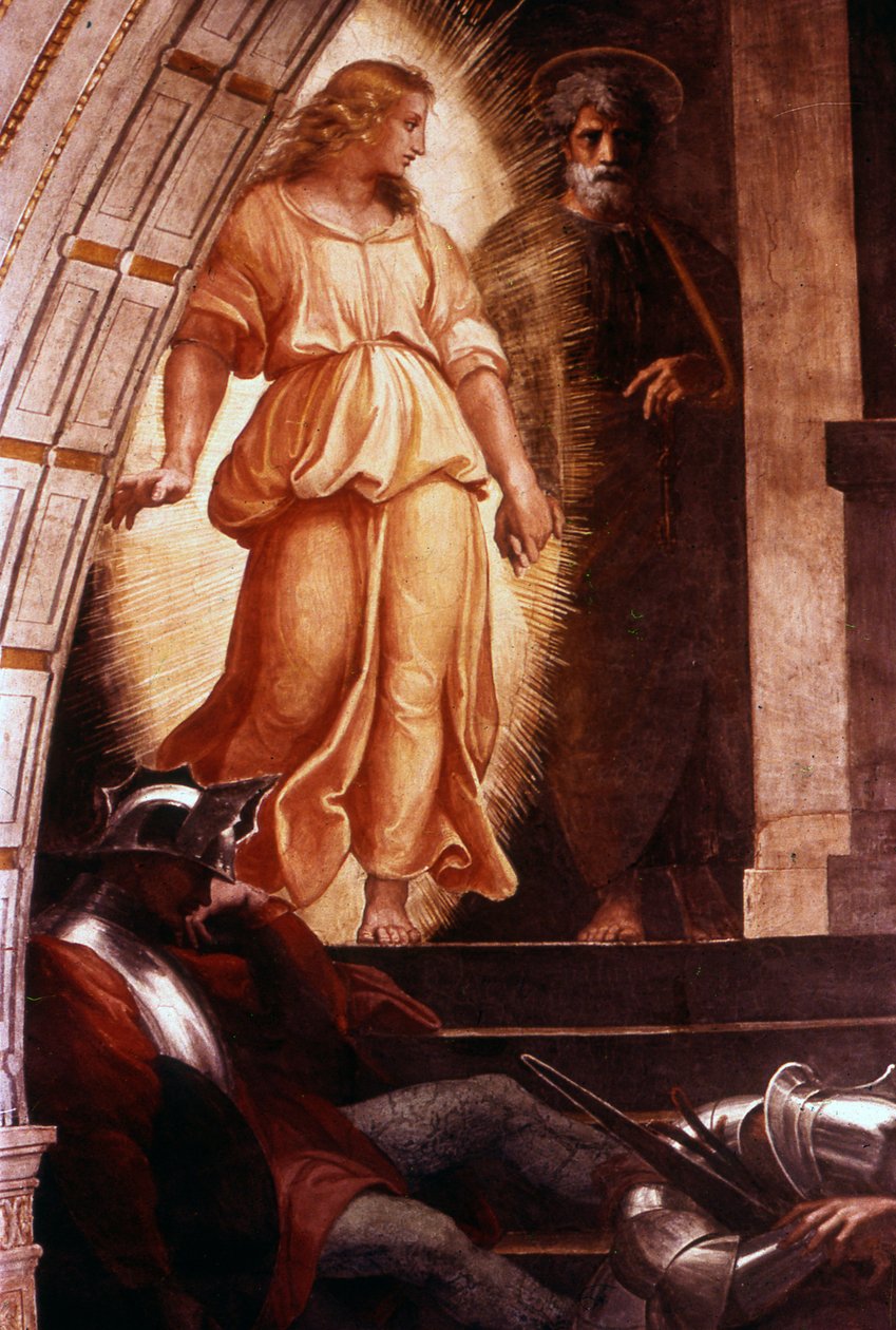 The Liberation of Saint Peter (detalj) fra et freskomaleri av den italienske høyrenessansekunstneren Raphael av Raphael (1483 1520)