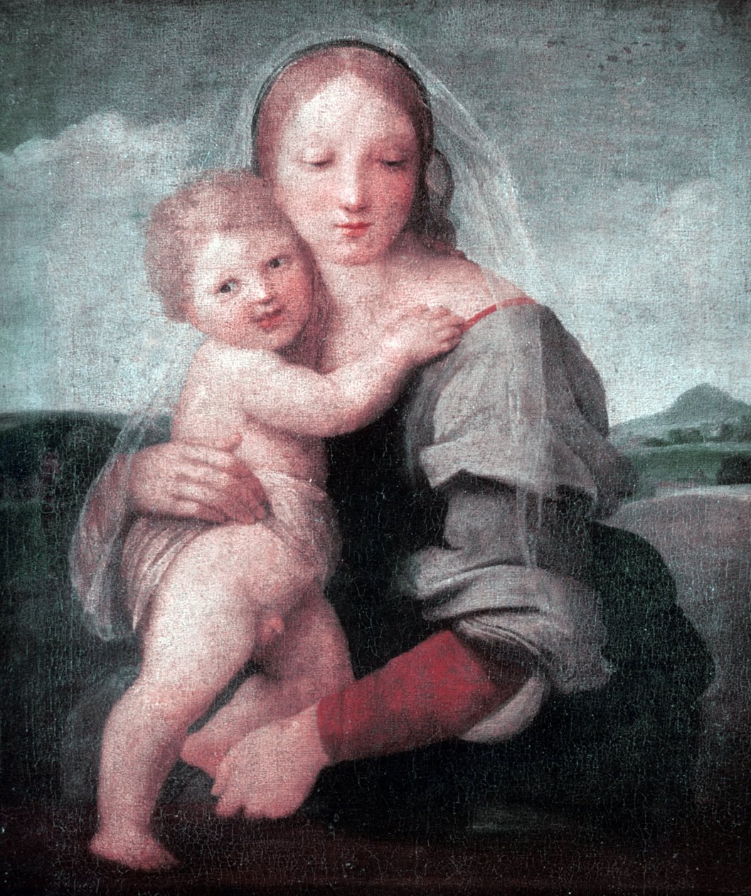 The Madonna and Child (Madonne of the Tower) 1509-1511 (olje på lerret) av Raphael
