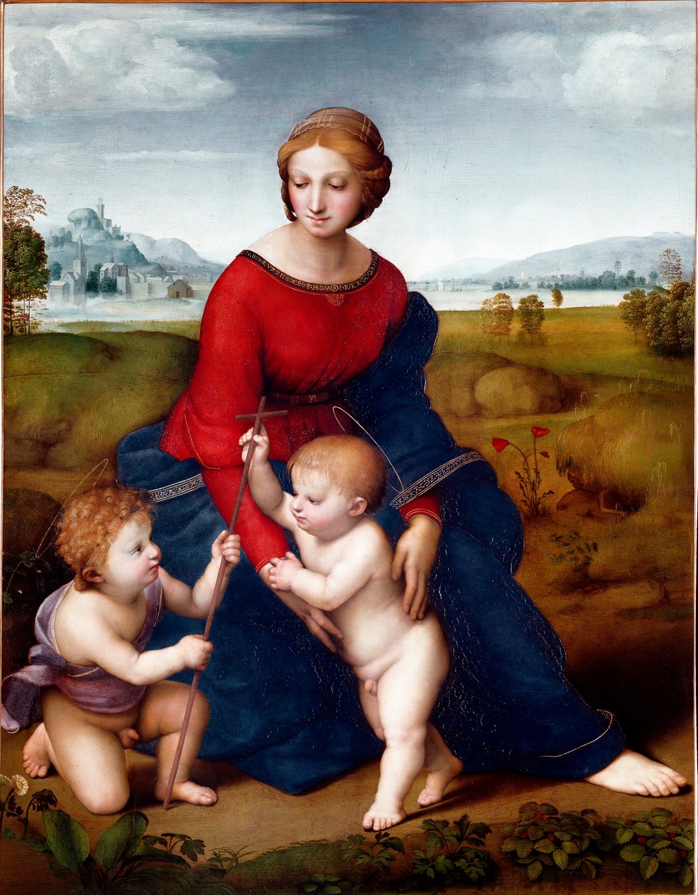 The Virgin in the Prairie eller Madonna of the Belvedere Maleri av Raphael (Raffaello Sanzio 1483-1520) 1506 Søn. 113 X 88 cm Vienna Kunsthistorisches Museum av Raphael