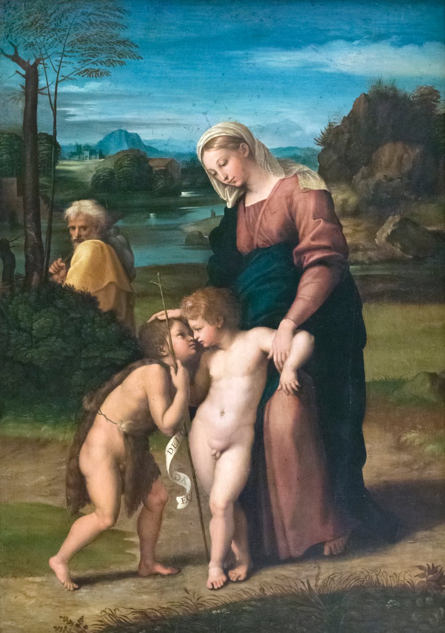 Den hellige familie møter spedbarnet St John the Baptist, kjent som Madonna del Passeggio av Raphael (1483 1520)