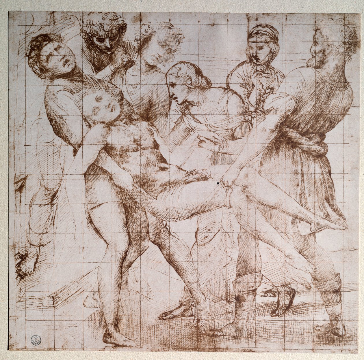 Studiedeponeringen for altertavlen Baglioni - tegning, ca. 1507 av Raphael