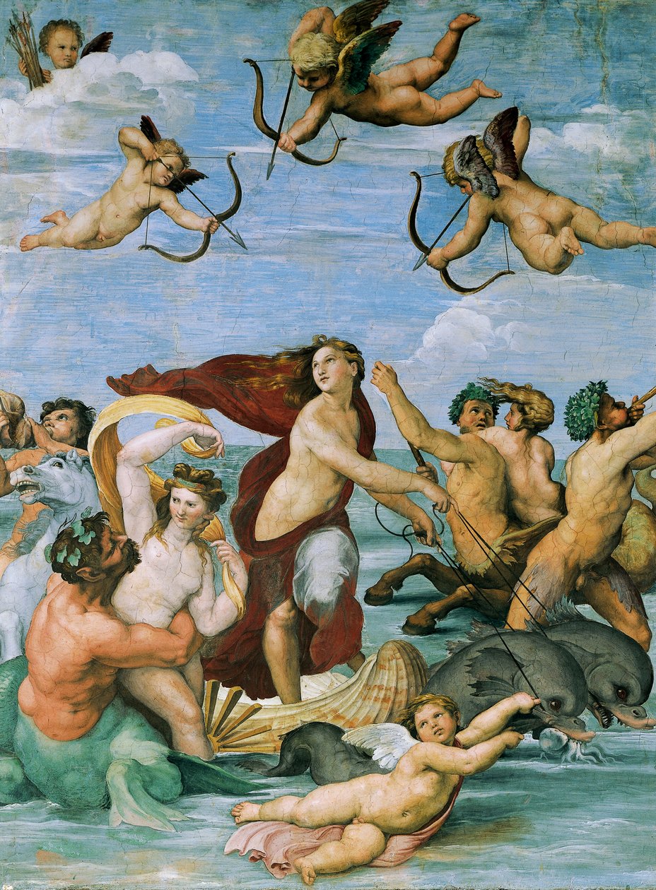 Triumph of Galatea av Raphael (1483-1520), fresco, 295x225 cm, Villa Farnesina, Hall of Galatea, Roma, ca. 1511 av Raphael