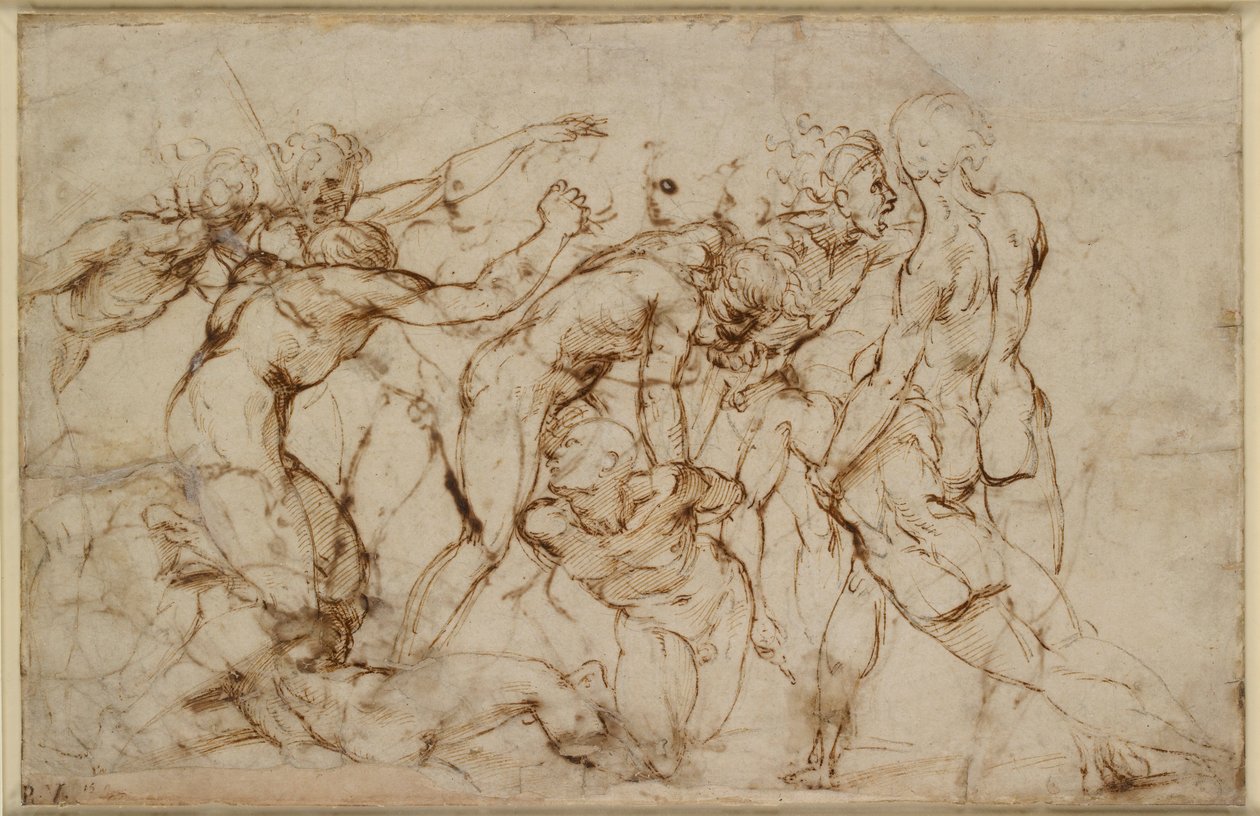 Slagscene med fanger som ble drevet, tidlig på 1500-tallet av Raphael