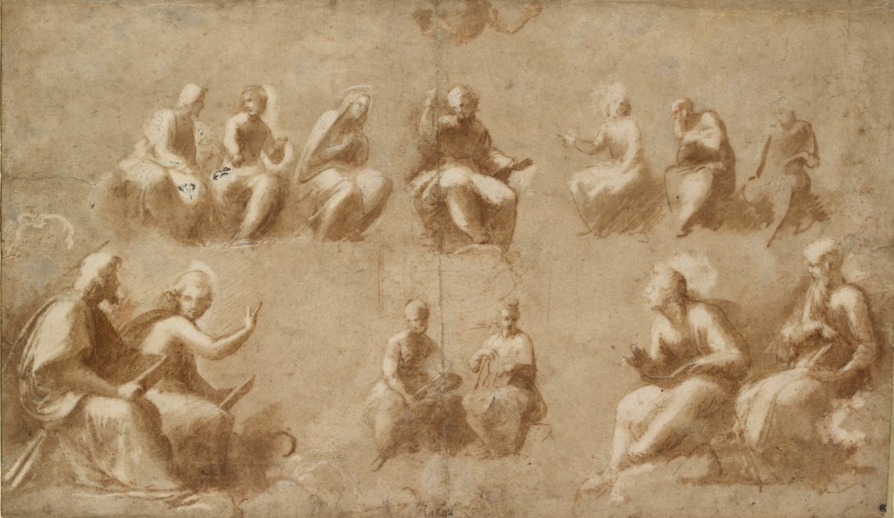 Christ and the Saints in Glory Study for the Disputa, tidlig på 1500-tallet av Raphael