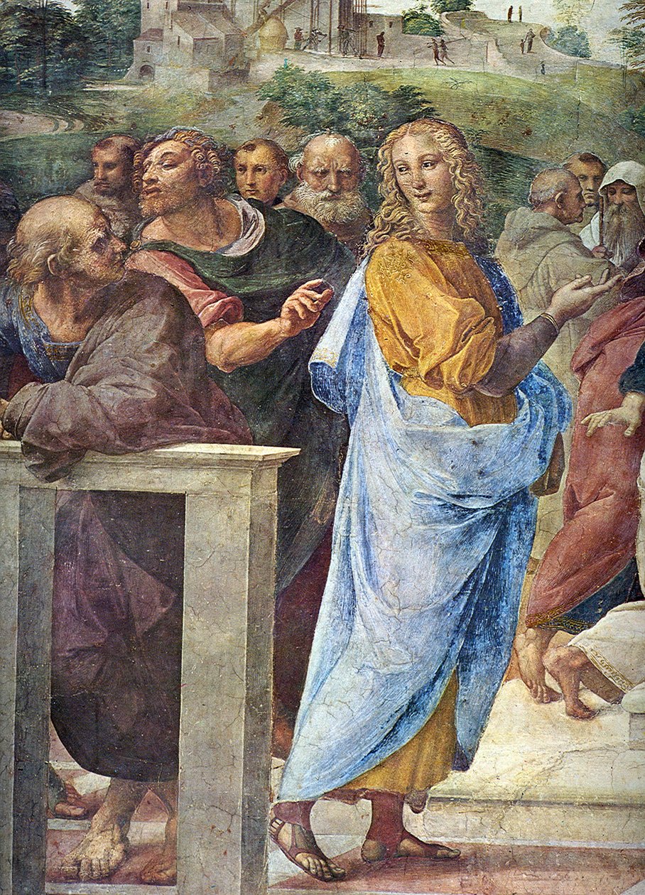 Tvist. Detalj: Arkitekt Bramante og Francesco Maria Della Rovere til høyre, 1509 av Raffaello Sanzio Raphael