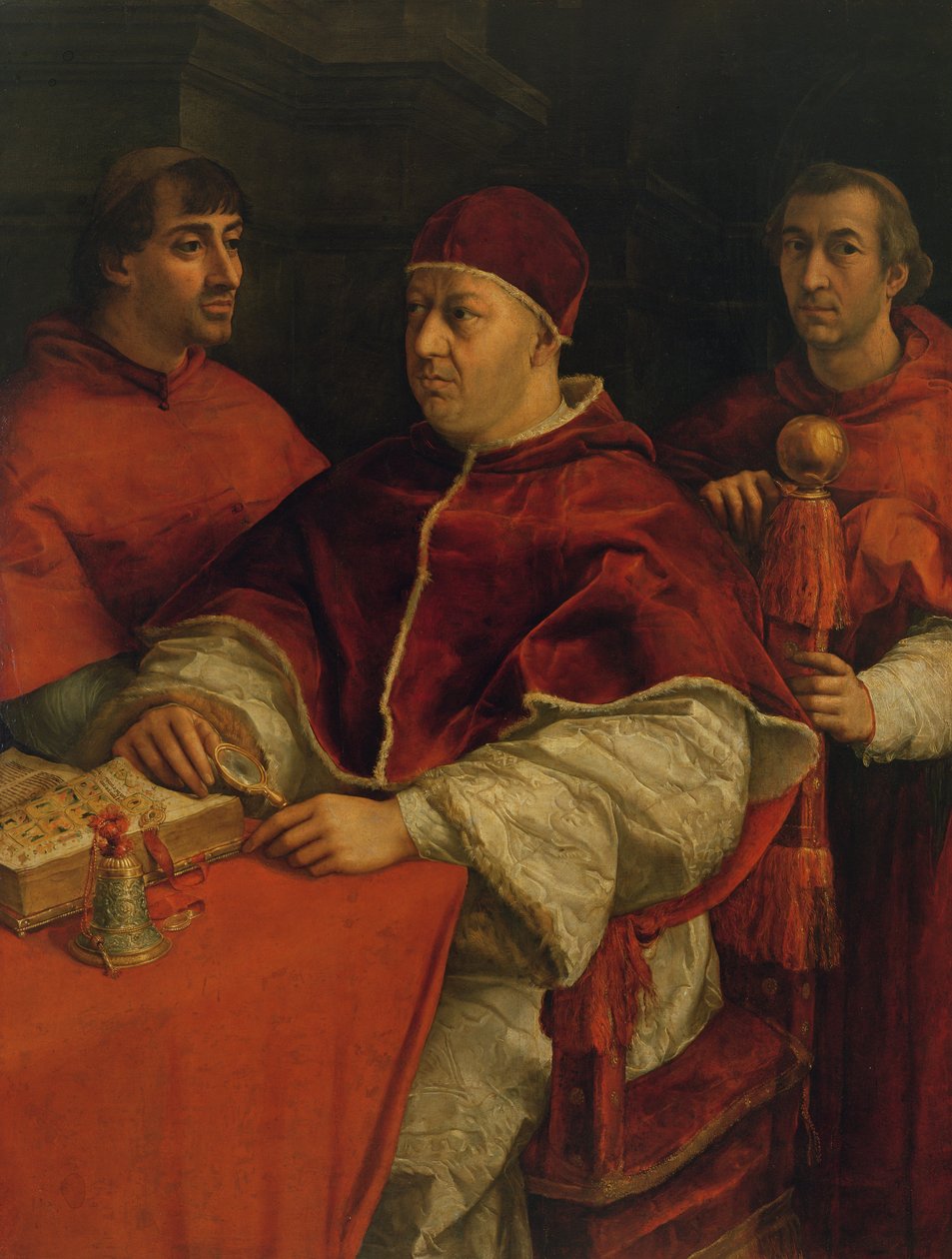 Leo X med kardinalene Giulio de Medici og Luigi de Rossi, 1517-18 av Raffaello Sanzio Raphael
