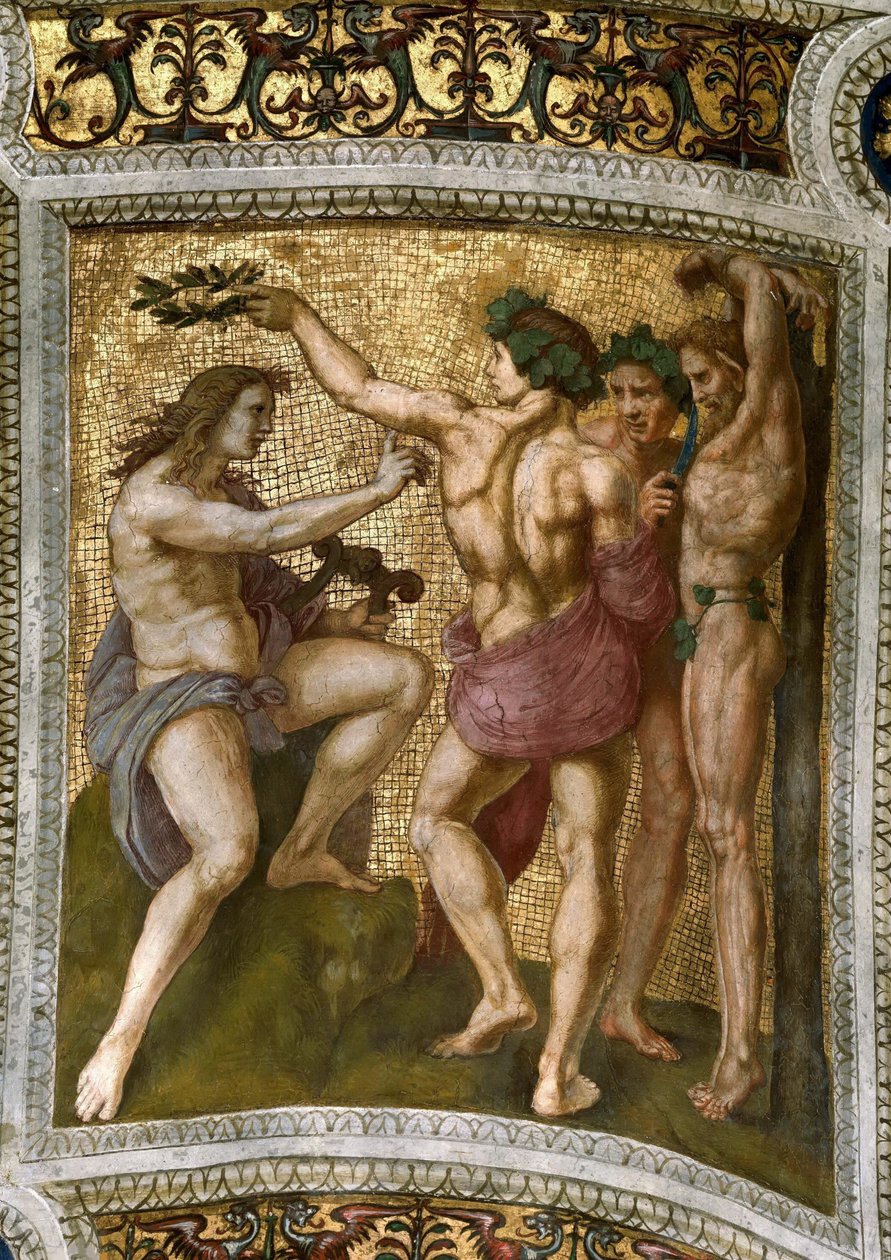 Marsyas og Apollo. Takfresco i Stanza della Segnatura, ca 1510-1511. av Raphael