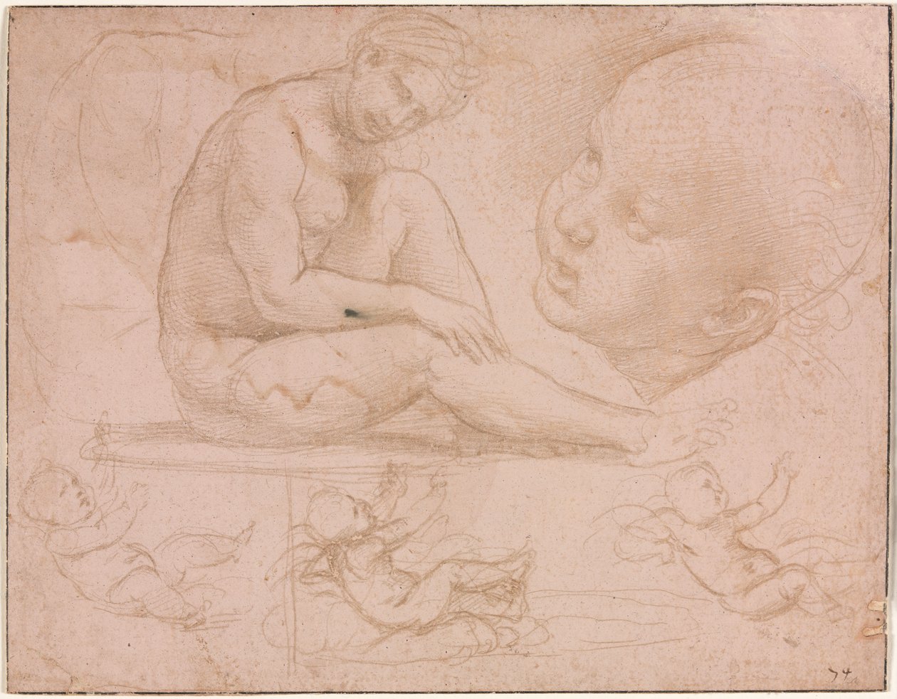 Studier av en sittende kvinne, barnehode og tre studier av en baby av Raphael