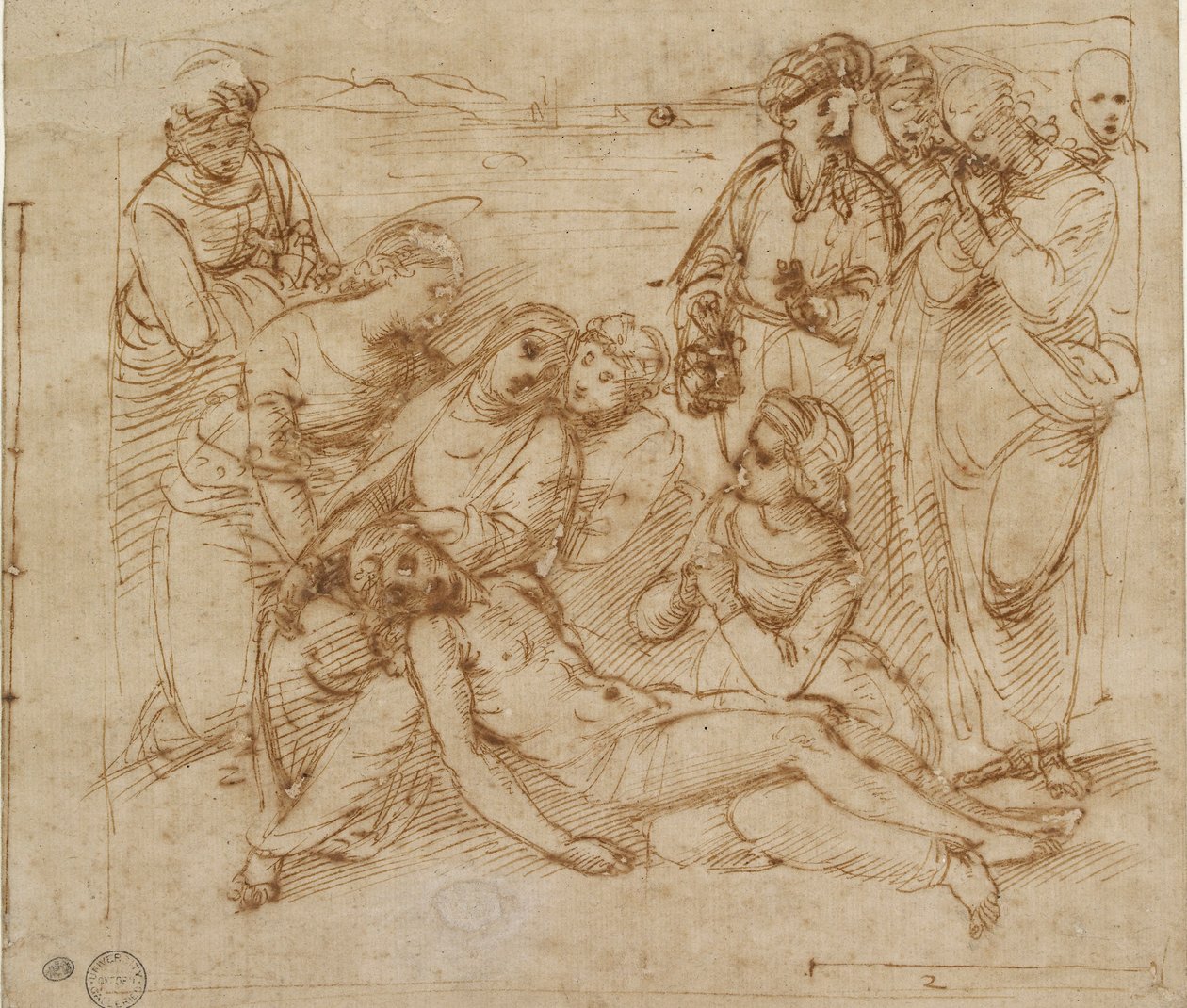 The Lamentation study for the Entombment of Christ, tidlig på 1500-tallet av Raphael