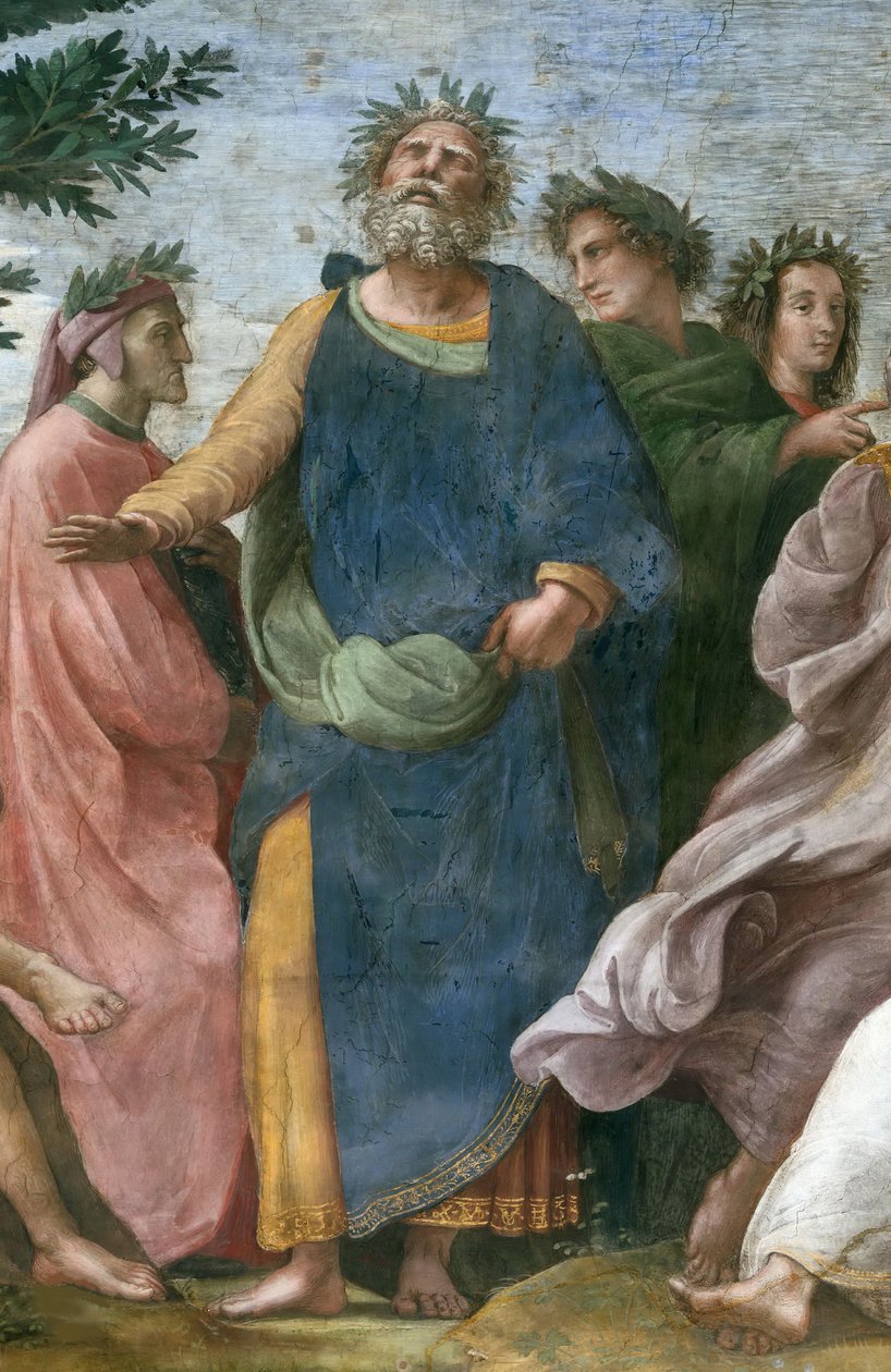 Parnass. Detaljfreskomaleri i Stanza della Segnatura, ca 1510-1511. av Raphael