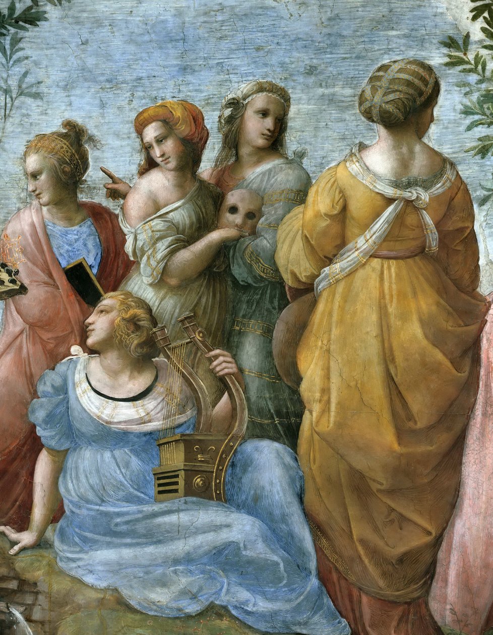 Parnass. Detalj. Fresco i Stanza della Segnatura, ca 1510-1511. av Raphael