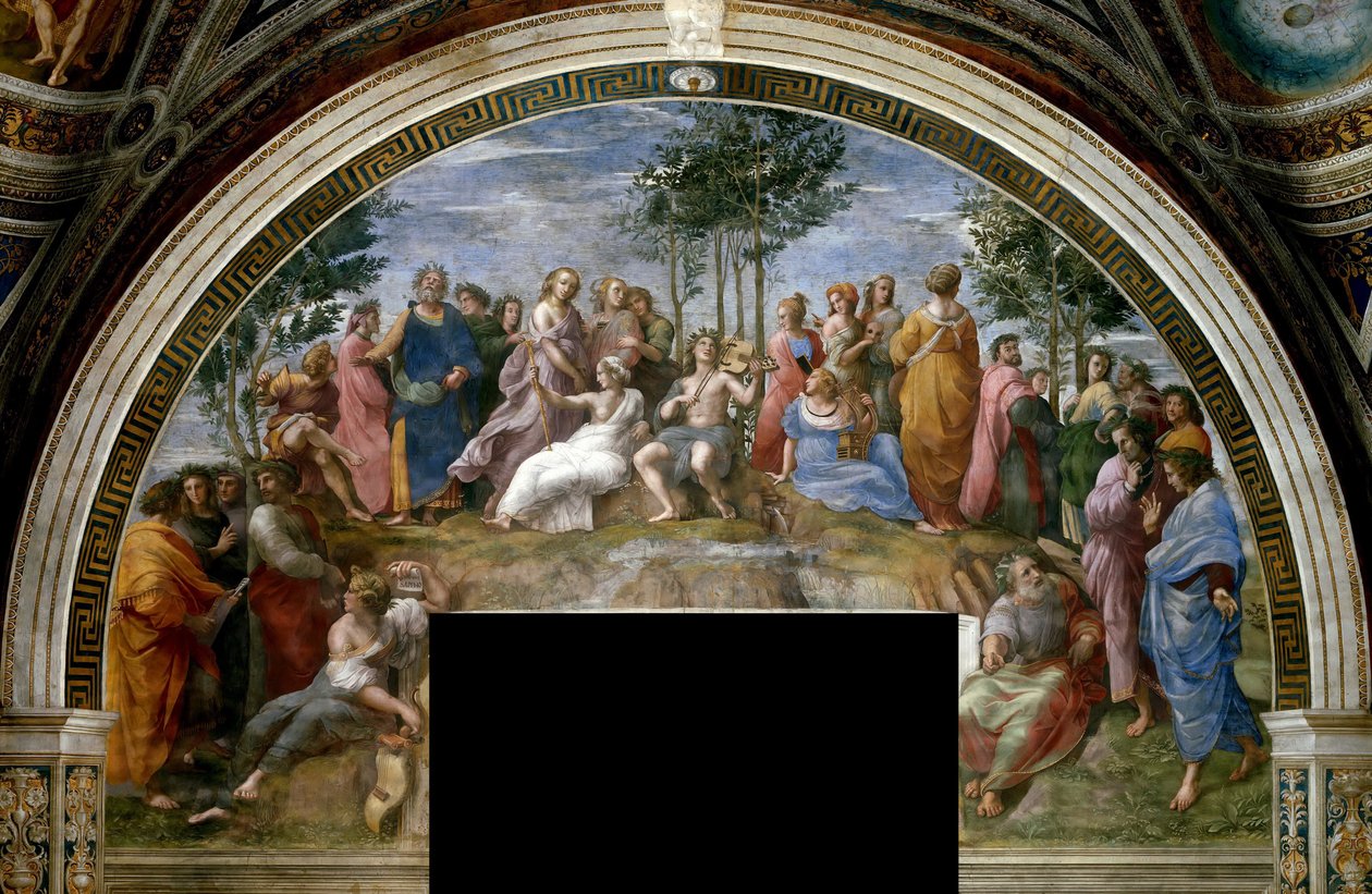 Parnassus-fresken i Stanza della Segnatura, ca 1510-1511. av Raphael