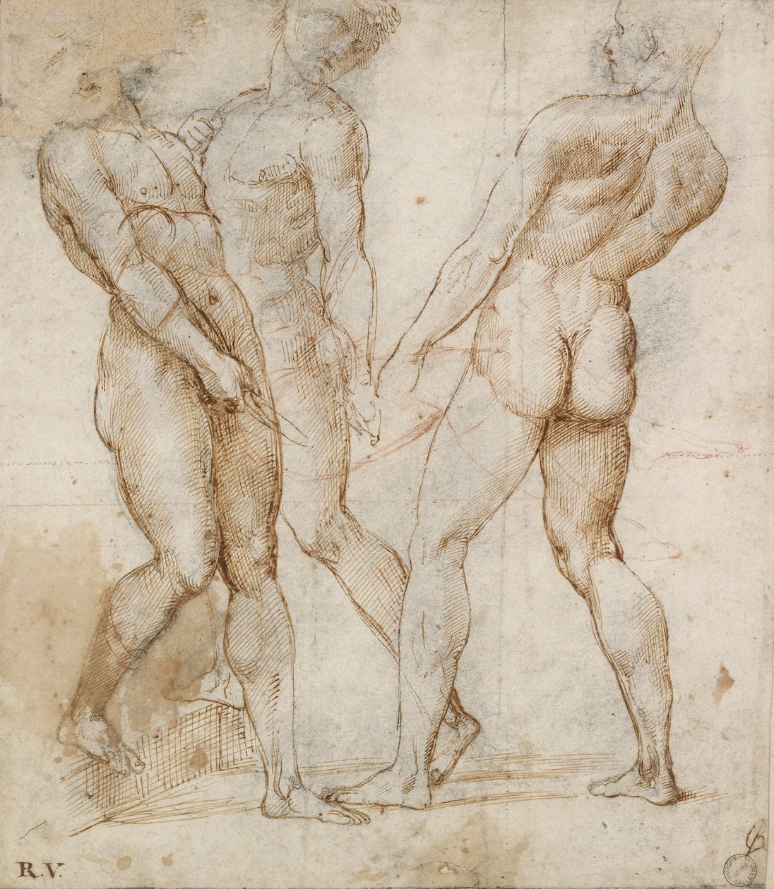 Tre nakenbærere Study for the Entombment, tidlig på 1500-tallet av Raphael