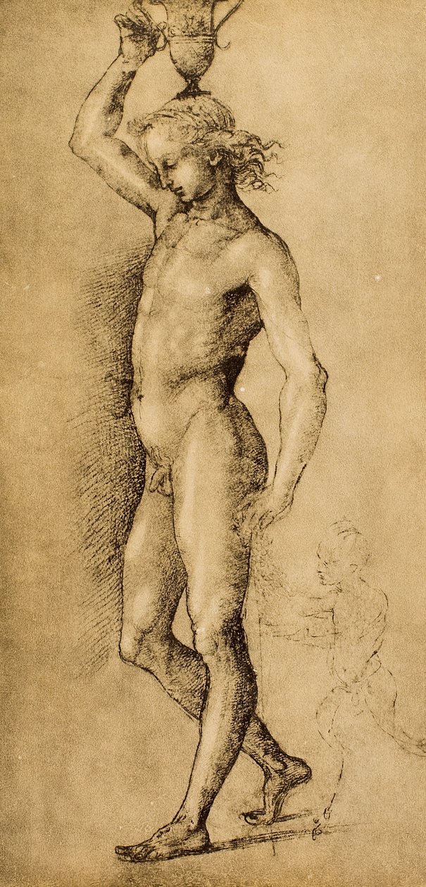 Bacchus kjent som Idolino, tegning av Raphael. Cabinet of Drawings and Prints, Uffizi Gallery, Firenze av Raffaello Sanzio Raphael