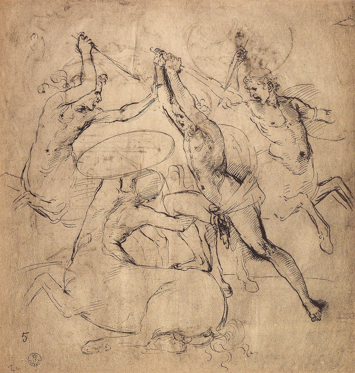 Herkules dreper kentauren; tegning av Raphael. Cabinet of Drawings and Prints, Uffizi Gallery, Firenze av Raffaello Sanzio Raphael